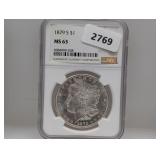 NGC 1879-S MS63 90% Silv Morgan $1