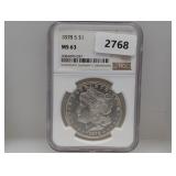 NGC 1878-S MS63 89% Silv Morgan $1