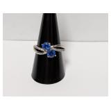 .925 Sterl Blue Stone Ring w/Clear Accents Sz 9