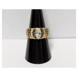Vermeil/.925 Sterl Clear/Green Stone Ring Sz 8