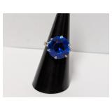 .925 Sterl Large Blue Solitaire Ring Sz 6.5