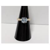 .925 Sterl Light Blue Solitaire Ring Sz 6