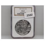 NGC 1987 MS69 1oz .999 Silv Eagle $1