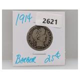 1914 90% Silv Barber Quarter