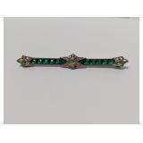 .925 Sterl Emerald & Rhinestone Bar Brooch