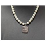 18" .925 Sterl Faux Pearl Necklace w/Filigree
