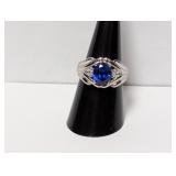 .925 Sterl Blue/CZ Stone Split Shank Ring Sz 8