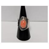 .925 Sterl Modern Adj Coral Colored Cabochon Ring