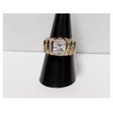 Vermeil/.925 Sterl Geometric Stone Ring Sz 8