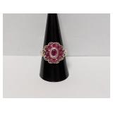 .925 Sterl Floral Ring w/Pink Gems Sz 10