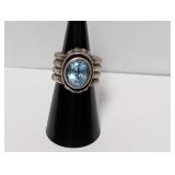 .925 Sterl Faceted Blue Stone Ring Sz 7