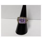 .925 Sterl Faceted Purple Stone Ring Sz 8