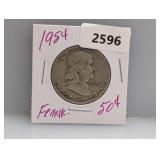 1954 90% Silv Franklin Half $1 Dollar