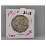 1952-D 90% Silv Franklin Half $1 Dollar