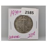 1939-D 90% Silv Walker Half $1 Dollar