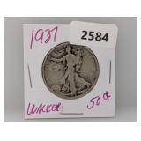 1937 90% Silv Walker Half $1 Dollar