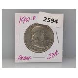 1951-D 90% Silv Franklin Half $1 Dollar