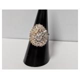 Verm/.925 Sterl Pear Shape Stone Halo Ring Sz 7