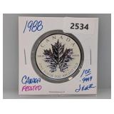 1988 1oz .999 Silv Frosted Canada Maple Leaf