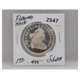 1oz .999 Silver Flowing Hair Round