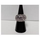 .925 Sterl Floral Design Dome Ring Sz 7
