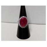 .925 Sterl Vtg Stauer Ruby Halo Ring Sz 8