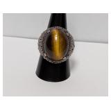 .925 Sterl Oval Tigers Eye Stone Ring Sz 9.5