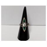 .925 Sterl Marquise Ring w/Malachite Ring Sz 7