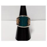 .925 Sterl Mixed Metal Green Stone Ring Sz 8
