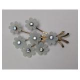 Vtg Floral Bouquet Brooch w/Rhinestone Accents