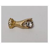 Victorian Style Hand Brooch w/Faceted Crystal