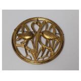 Art Nouveau Revival Twin Birds Gold Tone Brooch