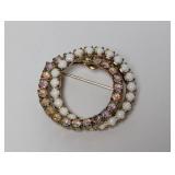 Mid Century Rhinestone/White Circular Brooch
