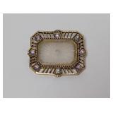 1928 Gold Tone Camphor Glass Brooch w/Rhinestone