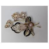 Vintage Pink Floral Mid Century Brooch
