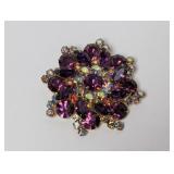 Vtg Gold Tone Floral Starburst Rhinestone Brooch