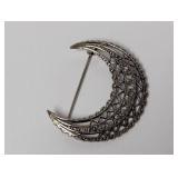Vintage Crecent Moon Brooch w/Clear Stones