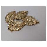 Vtg Gold Tone Textured Four-Leaf Design Brooch