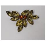Vtg Floral Yellow & Orange Gemstone Brooch