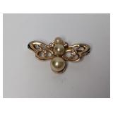 Gold Tone Faux Pearl Bumblebee Brooch