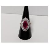 .925 Sterl Jolie Marquise Ruby Halo Ring Sz 8