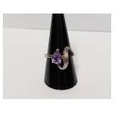 .925 Sterl Amethyst Teardrop Ring Sz 9.5