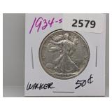 1934-S 90% Silv Walker Half $1 Dollar