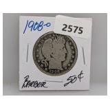 1908-O 90% Silv Barber Half $1 Dollar