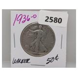 1936-D 90% Silv Walker Half $1 Dollar