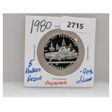 1980 90% Silv Olympics Russia 5 Rubles