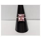 .925 Sterl Radiant Pink Gemstone Ring Sz 8.5