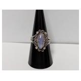 .925 Sterl Marquise Opal Cabochon Ring Sz 8