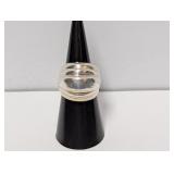 .925 Sterl Bold Triple Ridge Domed Band Sz 6
