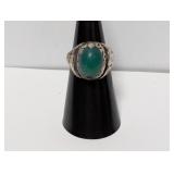 .925 Sterl Handcrafted Green Stone Ring Sz 6